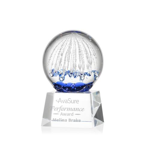 Awards and Trophies - Crystal Awards - Glass Awards - Art Glass Awards - Starburst Clear on Robson Base Globe Glass Award