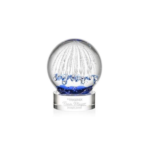 Awards and Trophies - Crystal Awards - Glass Awards - Art Glass Awards - Starburst Clear on Stanrich Base Globe Glass Award
