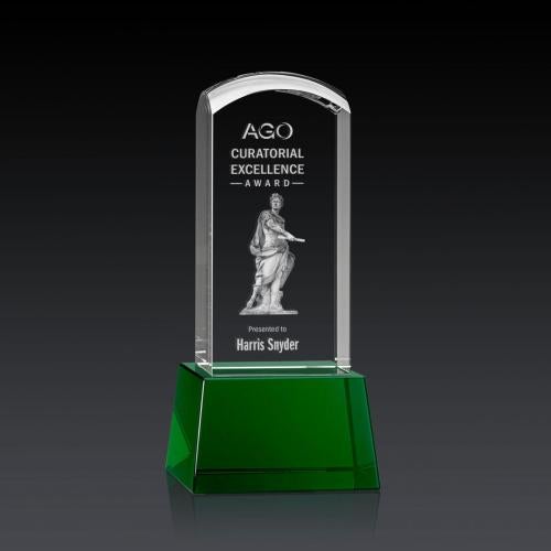 Awards and Trophies - Crystal Awards - Silkwood 3D Green on Base Towers Crystal Award