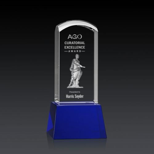 Awards and Trophies - Crystal Awards - Silkwood 3D Blue on Base Towers Crystal Award