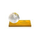 Globe Amber on Rectangle Base Globe Crystal Award
