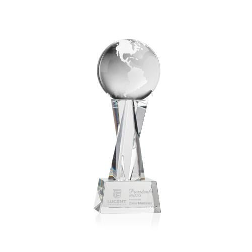 Awards and Trophies - Crystal Awards - Globe Clear on Grafton Base Globe Crystal Award