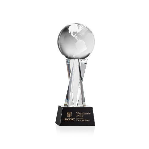 Awards and Trophies - Crystal Awards - Globe Black on Grafton Base Globe Crystal Award