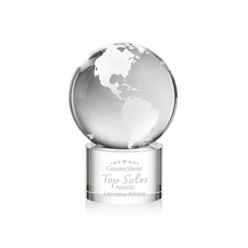 Awards and Trophies - Crystal Awards - Globe Clear on Marvel Base Globe Crystal Award