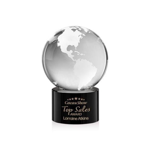 Awards and Trophies - Crystal Awards - Globe Black on Marvel Base Globe Crystal Award