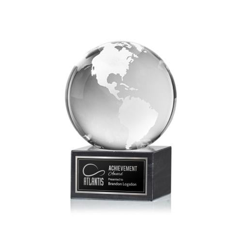 Awards and Trophies - Crystal Awards - Globe Globe on Square Marble Base Crystal Award