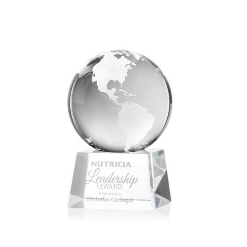 Awards and Trophies - Crystal Awards - Globe Clear on Robson Base Globe Crystal Award
