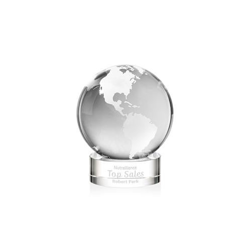 Awards and Trophies - Crystal Awards - Globe Clear on Stanrich Base Globe Crystal Award