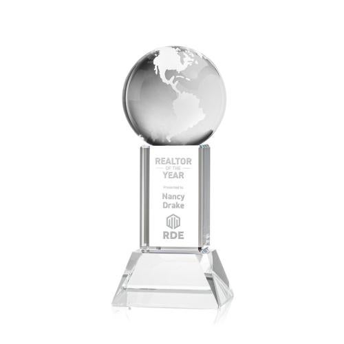 Awards and Trophies - Crystal Awards - Globe Clear on Stowe Base Globe Crystal Award