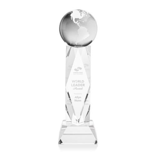 Awards and Trophies - Crystal Awards - Globe Clear on Toscana Base Globe Crystal Award