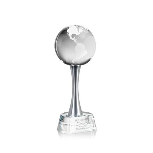 Awards and Trophies - Crystal Awards - Globe Globe on Willshire Base Crystal Award