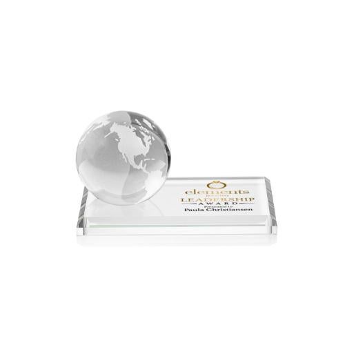 Awards and Trophies - Crystal Awards - Globe Full Color Clear on Rectangle Base Globe Crystal Award