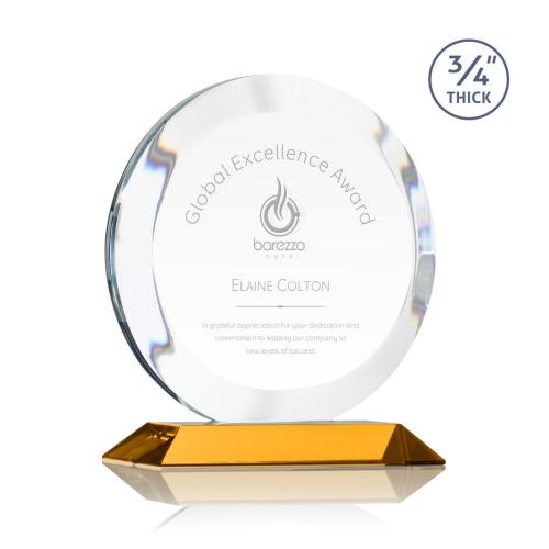 Awards and Trophies - Crystal Awards - Gibralter Amber  Circle Crystal Award