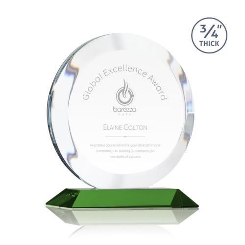 Awards and Trophies - Crystal Awards - Gibralter Green  Circle Crystal Award