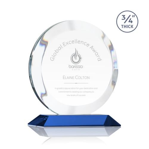 Awards and Trophies - Crystal Awards - Gibralter Blue  Circle Crystal Award