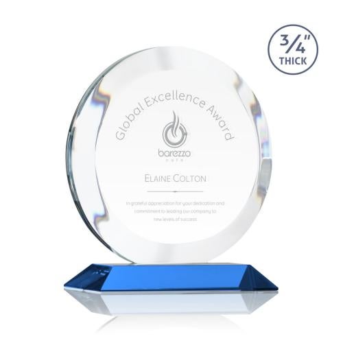 Awards and Trophies - Crystal Awards - Gibralter Sky Blue Circle Crystal Award
