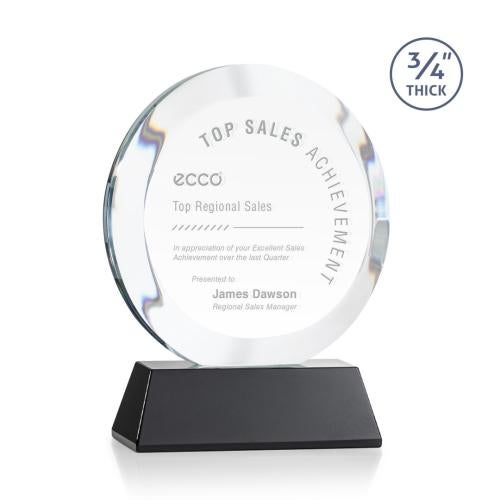 Awards and Trophies - Crystal Awards - Gibralter Black on Newhaven Base Circle Crystal Award