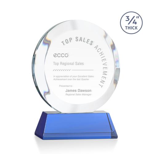 Awards and Trophies - Crystal Awards - Gibralter Sky Blue on Newhaven Base Circle Crystal Award