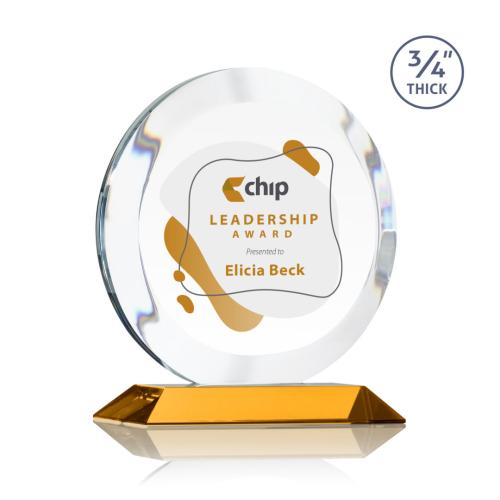 Awards and Trophies - Crystal Awards - Gibralter Full Color Amber Circle Crystal Award