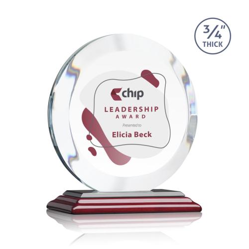 Awards and Trophies - Crystal Awards - Gibralter Full Color Rosewood Circle Crystal Award