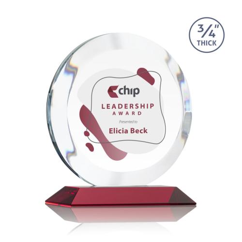 Awards and Trophies - Crystal Awards - Gibralter Full Color Red Circle Crystal Award