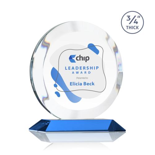 Awards and Trophies - Crystal Awards - Gibralter Full Color Sky Blue Circle Crystal Award