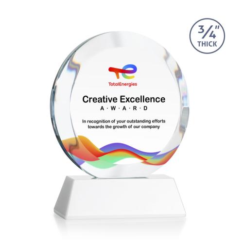 Awards and Trophies - Crystal Awards - Gibralter Full Color White on Newhaven Base Circle Crystal Award