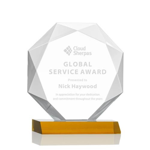 Awards and Trophies - Crystal Awards - Kitchener Amber Polygon Crystal Award