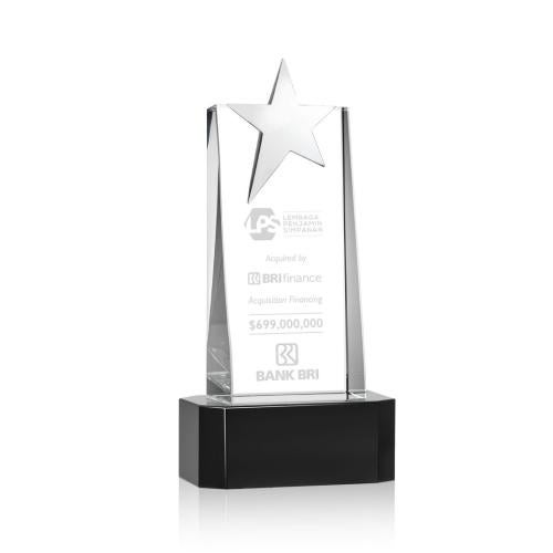 Awards and Trophies - Crystal Awards - Fanshaw Silver Star Black on Base Towers Crystal Award