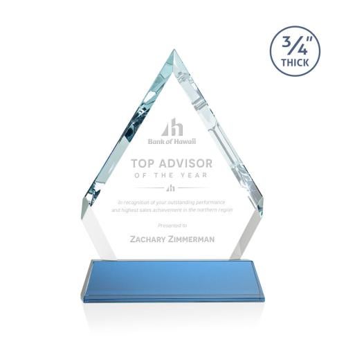 Awards and Trophies - Crystal Awards - Apex Sky Blue on Newhaven Base Diamond Crystal Award