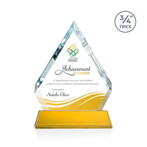 Awards and Trophies - Crystal Awards - Apex Full Color Amber on Newhaven Base Diamond Crystal Award