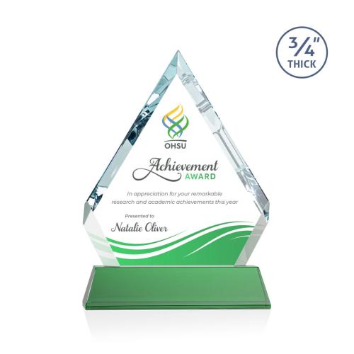 Awards and Trophies - Crystal Awards - Apex Full Color Green on Newhaven Base Diamond Crystal Award