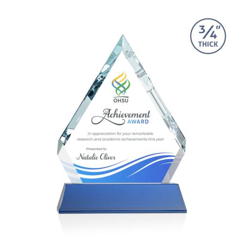 Awards and Trophies - Crystal Awards - Apex Full Color Blue on Newhaven Base Diamond Crystal Award