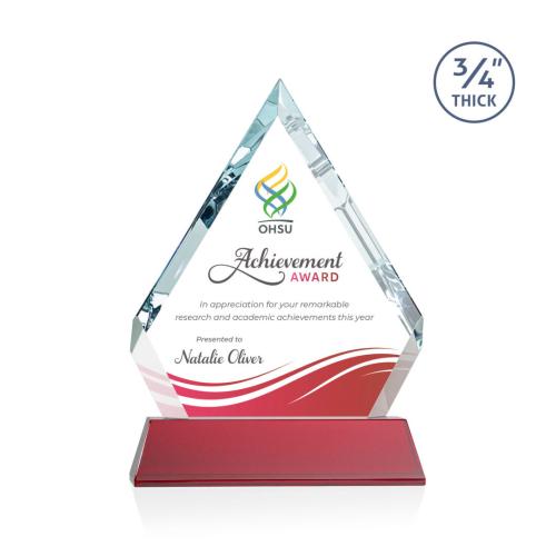 Awards and Trophies - Crystal Awards - Apex Full Color Red on Newhaven Base Diamond Crystal Award