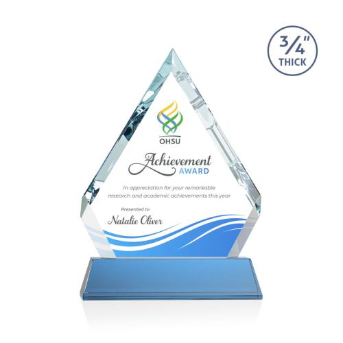 Awards and Trophies - Crystal Awards - Apex Full Color Sky Blue on Newhaven Base Diamond Crystal Award