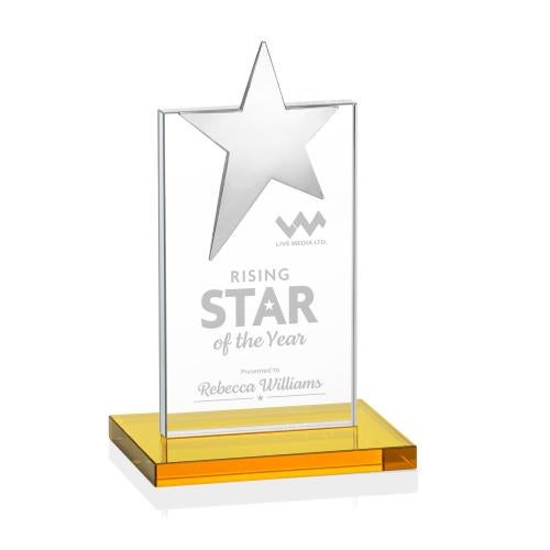 Awards and Trophies - Crystal Awards - Bryanston Chrome Star Amber Towers Crystal Award