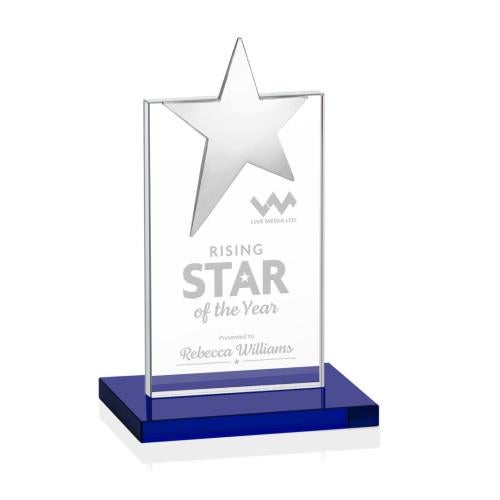 Awards and Trophies - Crystal Awards - Bryanston Chrome Star Blue  Towers Crystal Award
