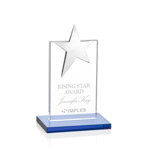 Awards and Trophies - Crystal Awards - Bryanston Chrome Star Sky Blue  Towers Crystal Award