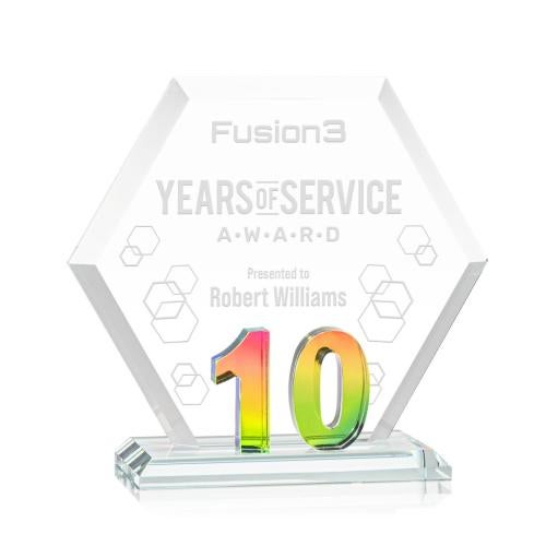 Awards and Trophies - Crystal Awards - Riviera Anniversary Prismatic No 10 Polygon Crystal Award