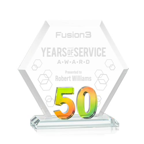 Awards and Trophies - Crystal Awards - Riviera Anniversary Prismatic No 50 Polygon Crystal Award