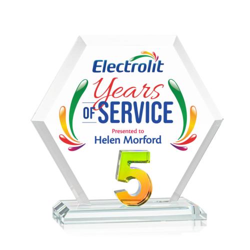 Awards and Trophies - Crystal Awards - Riviera Anniversary Full Color Prismatic No 5 Polygon Crystal Award
