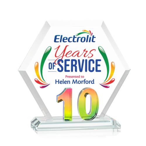 Awards and Trophies - Crystal Awards - Riviera Anniversary Full Color Prismatic No 10 Polygon Crystal Award