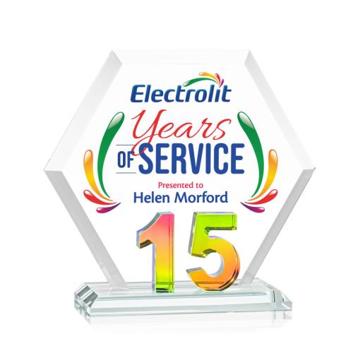 Awards and Trophies - Crystal Awards - Riviera Anniversary Full Color Prismatic No 15 Polygon Crystal Award