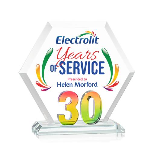 Awards and Trophies - Crystal Awards - Riviera Anniversary Full Color Prismatic No 30 Polygon Crystal Award