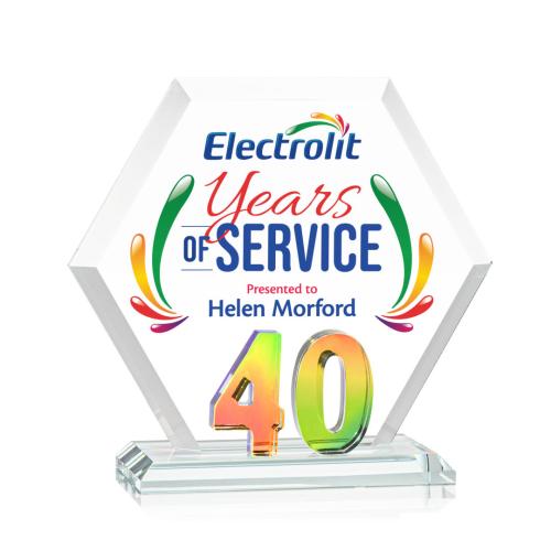 Awards and Trophies - Crystal Awards - Riviera Anniversary Full Color Prismatic  No 40 Polygon Crystal Award