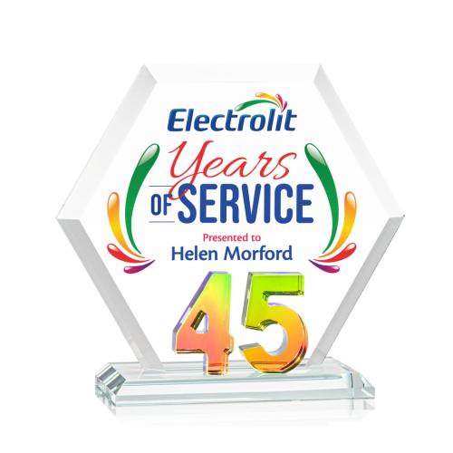 Awards and Trophies - Crystal Awards - Riviera Anniversary Full Color Prismatic  No 45 Polygon Crystal Award