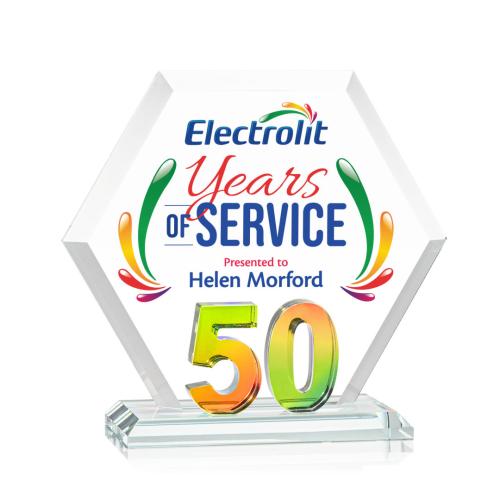 Awards and Trophies - Crystal Awards - Riviera Anniversary Full Color Prismatic  No 50 Polygon Crystal Award