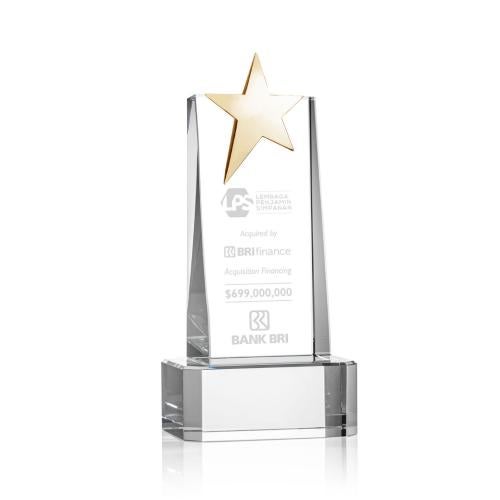 Awards and Trophies - Crystal Awards - Fanshaw Gold Star Clear on Base Towers Crystal Award