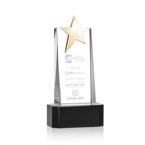 Awards and Trophies - Crystal Awards - Fanshaw Gold Star Black on Base Towers Crystal Award