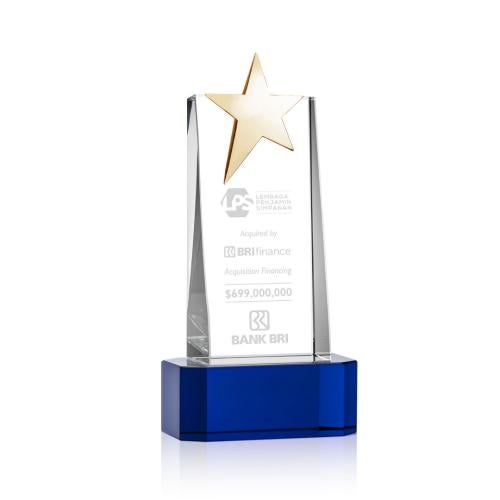 Awards and Trophies - Crystal Awards - Fanshaw Gold Star Blue on Base Towers Crystal Award